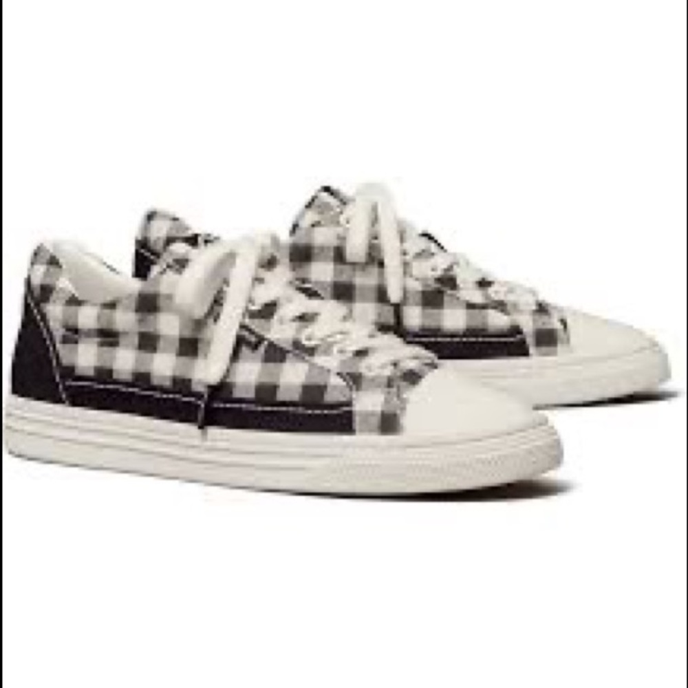 Tory Burch Classic court sneaker black gingham / perfect black size 9.5